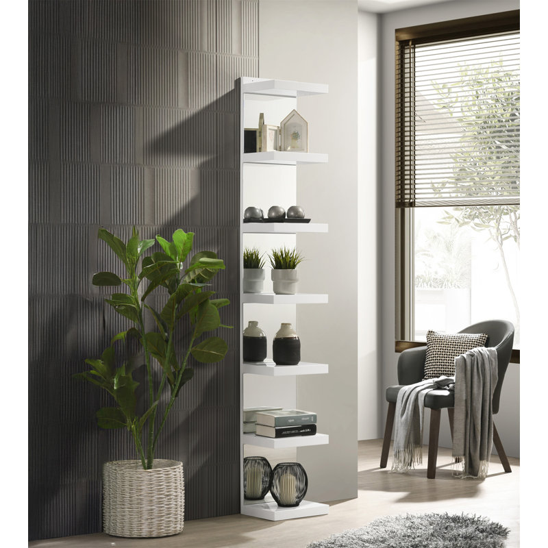 1Pc Glam White Open Shelving Rack With Mirrored Back Living Room Wooden Furniture