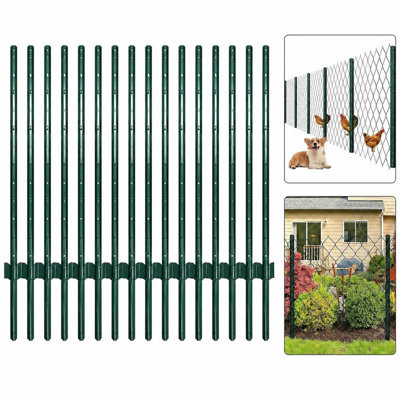 Poteaux de clôture en U robustes en acier, paquet de 15 - Plaques d'ancrage, sans creusage, résistant aux intempéries, excellent pour les clôtures de ferme, de jardin et grillagées - Vert, 6 pi (182,9 cm)
