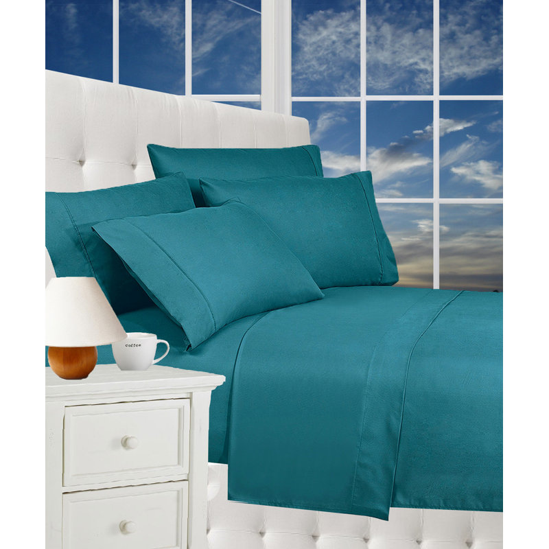 Ensemble de draps en microfibre percale avec drap-housse, Ensemble de draps pour très grand lit + un drap-h, Turquoise
