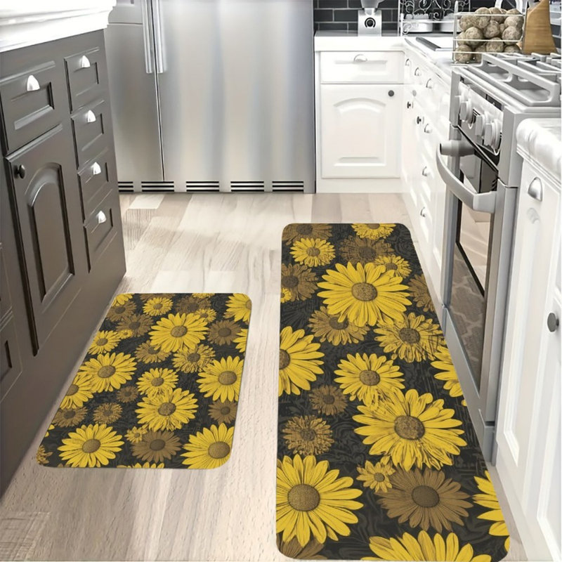 Tapis de cuisine noir tournesol, ensemble de 2 pour la maison et la cuisine rustique