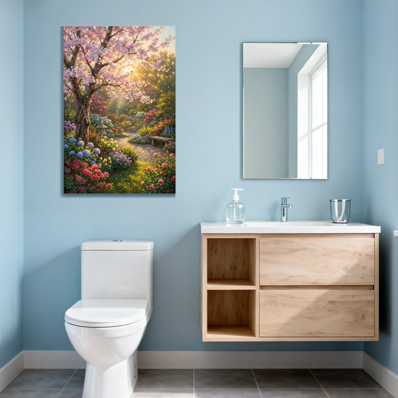 Plants &Flowers Cherry Blossom Garden Pathway Scene, 24" H x 16" W