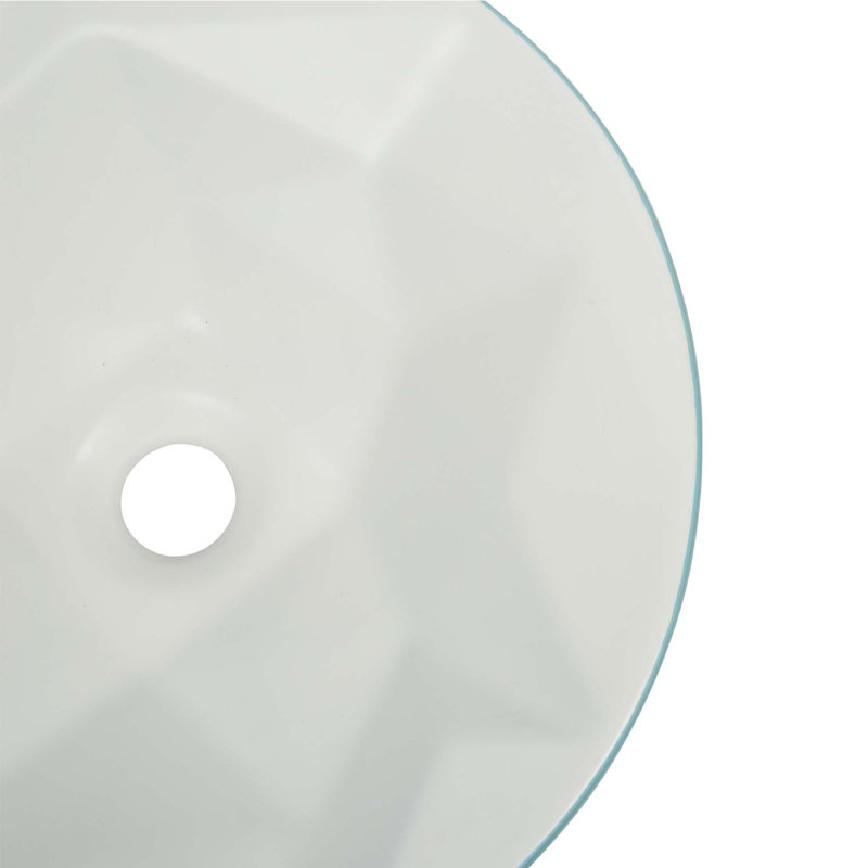 16" Round Ceramic Vessel Bathroom Sink – Modern Textured Interior Bowl Design in Mist Blue, Blue