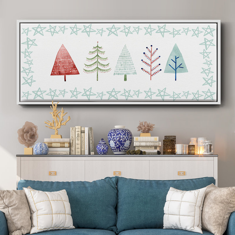 Christmas Tree Whimsy Collection C- Framed Canvas, 8" H x 20" W
