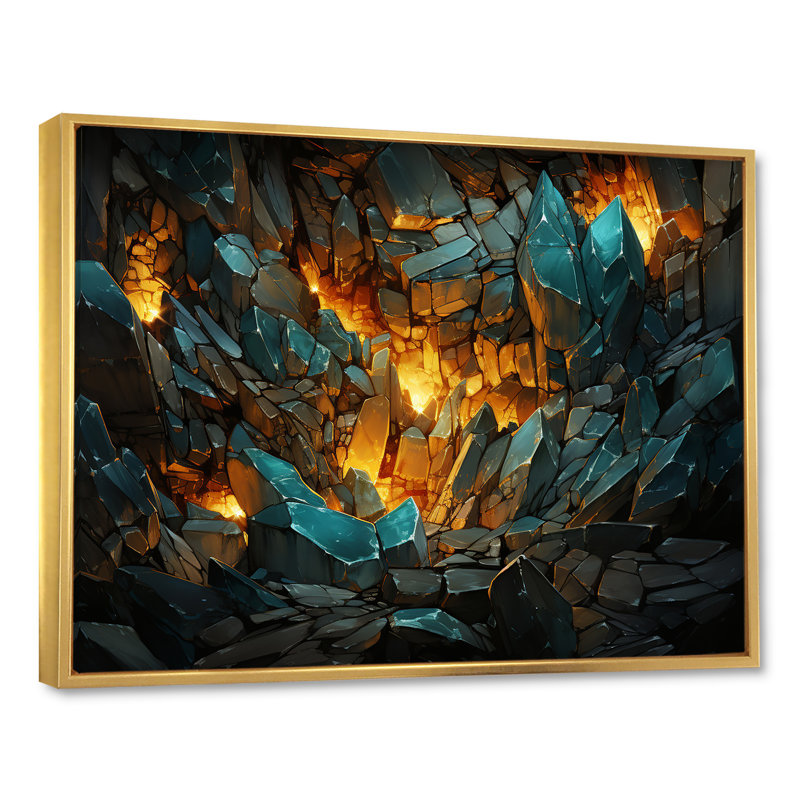 " Fragmented Emerald Explosion ", Gold Floater Framed, 34" H x 44" W x 1.5" D