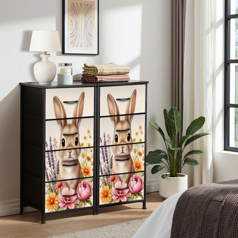 4 Drawer Dresser for Bedroom, Narrow Chest of Drawers, Wooden Top and Study Iron Frame 18"x37.5"-(WxH)