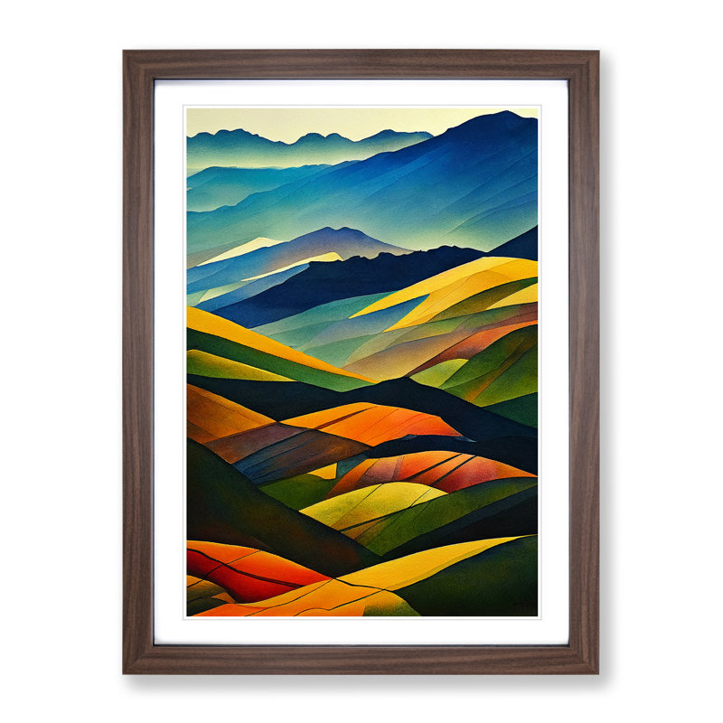 Watercolour Meadow Landscape No.5 - Wall Art, 64cm H x 46cm W, Walnut Frame, White