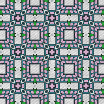 Tapis vert/rose à motifs