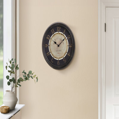 Transitional Wall Clock, 16 Inch Round Antique Brown
