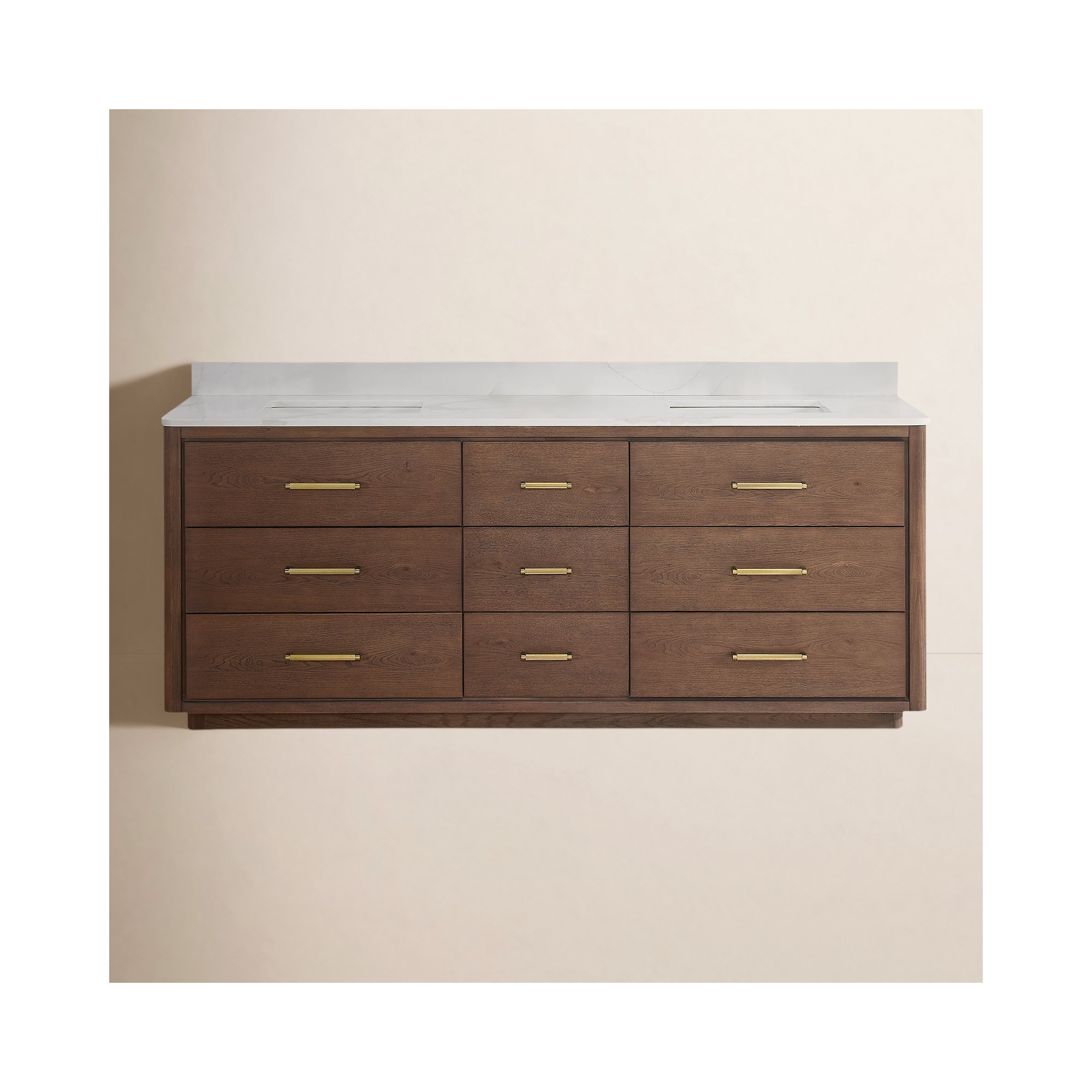 Porto 84'' Double Bathroom Vanity, Gold, Dark Brown Oak