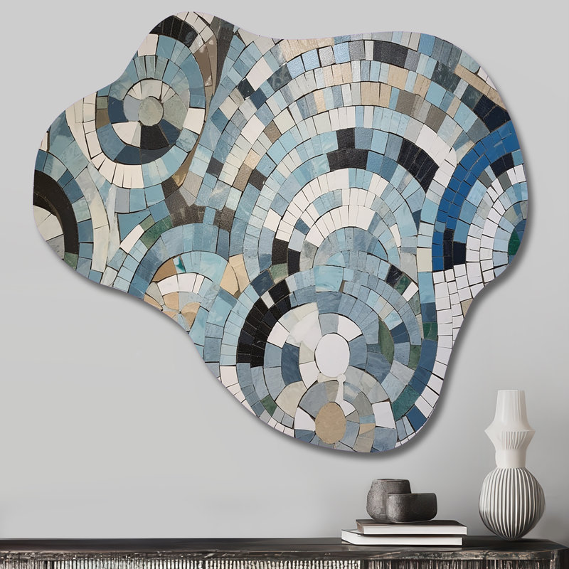 Bleu et blanc, mélange bohémien Medley - mosaïque bohème, décoration murale en métal asymétrique moderne