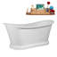 66" Streamline Soaking Matte White Freestanding Tub and Tray With Internal Drain-101698268