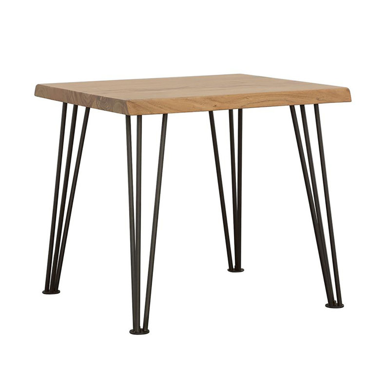 Table de bout naturelle et noire matte avec pieds en épingle à cheveux