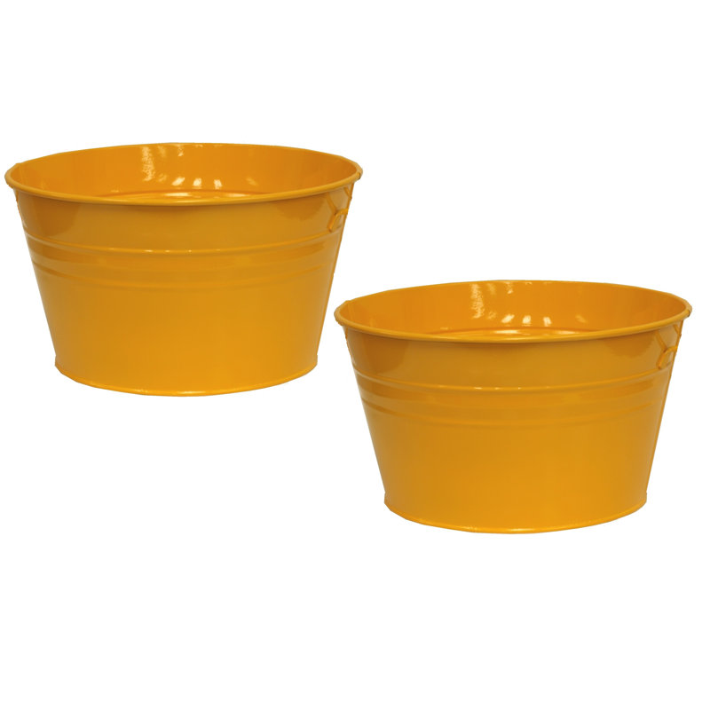 Enameled Galvanized Steel Planter, Set Of Two, Yellow
