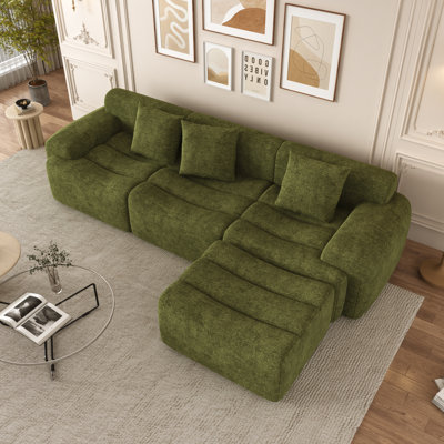 Modular Sectional Sofa with Ottoman, No-Assembly Cloud Couch for Living Room, L-Shaped 118" Plush Fabric Couch, Modern Family Lounge Sofa