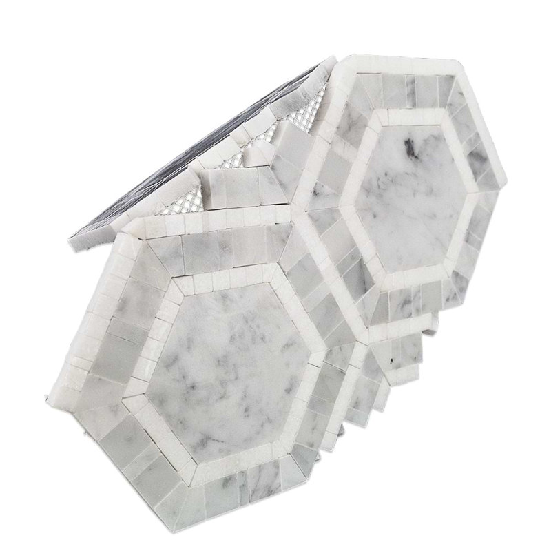 Nova 6" Hexagon Polished Marble Mosaic Tile, Lynx