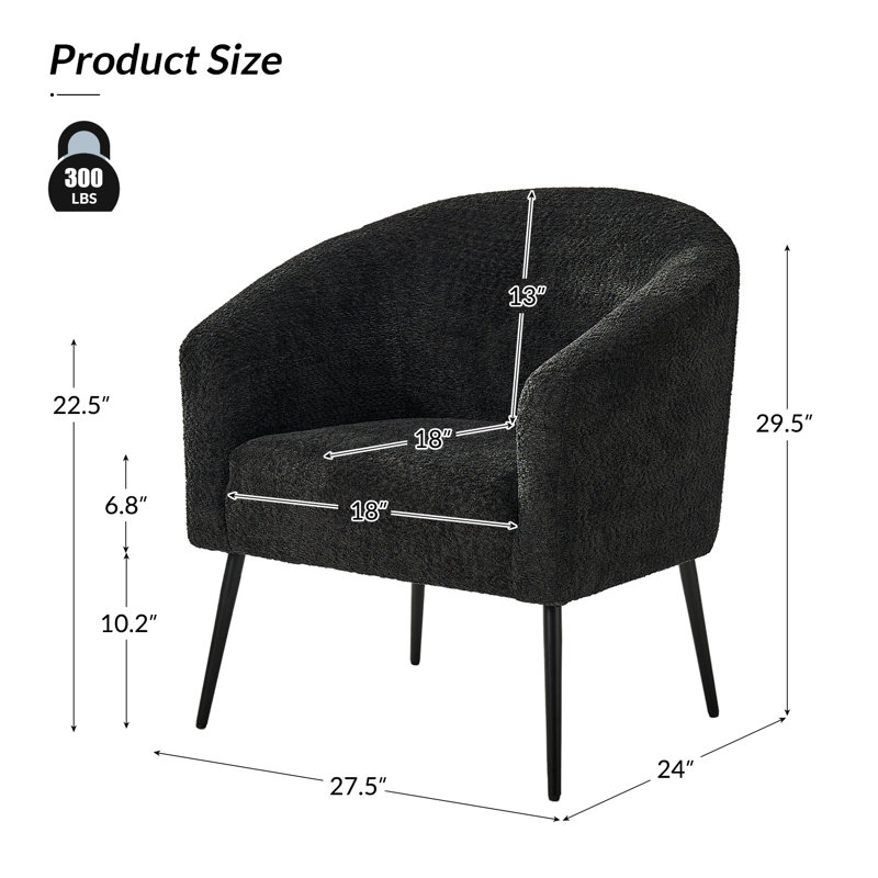 Chaise avec accoudoirs modernes 27,5 po Cadie, Polyester noir