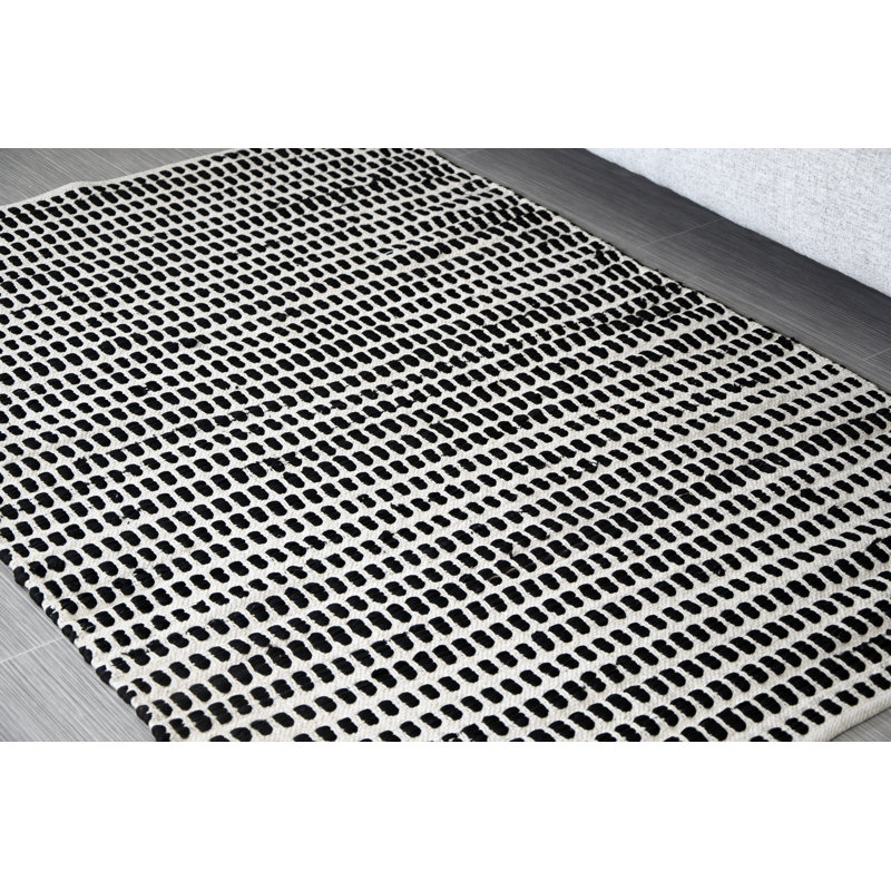 Tapis à la main rayée en coton noué la blanc/noir
