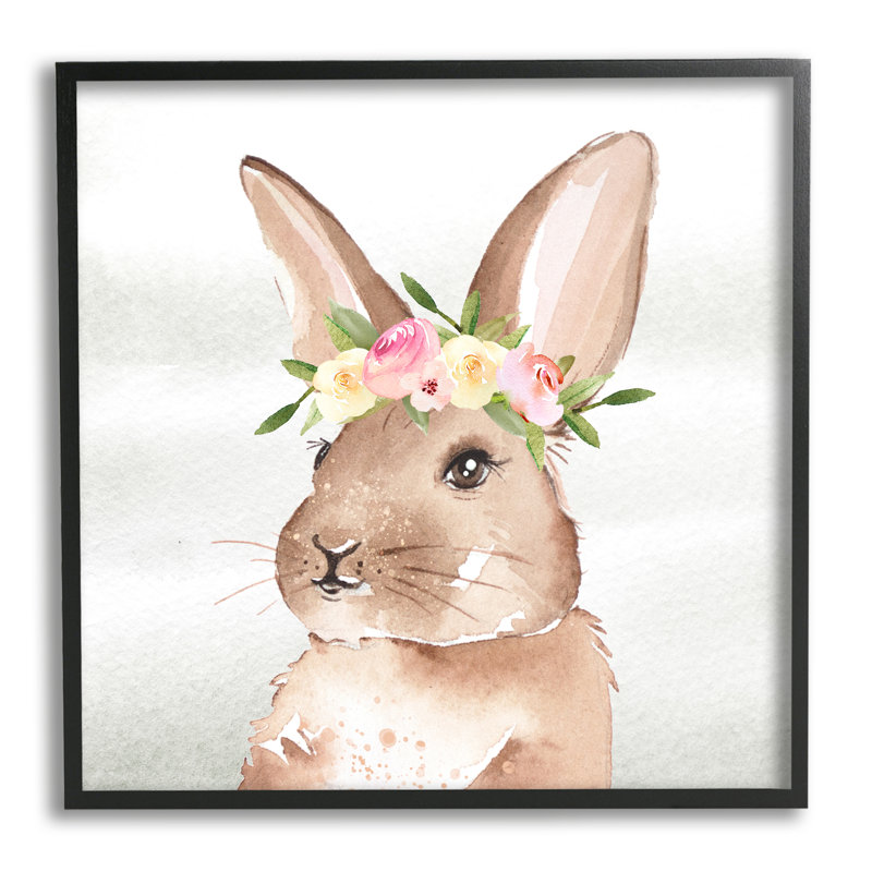 Lapin avec guirlande de roses, art giclée par Enya Todd, H 12 po x l 12 po x P 1,5 po, Giclée encadrée noir minuit