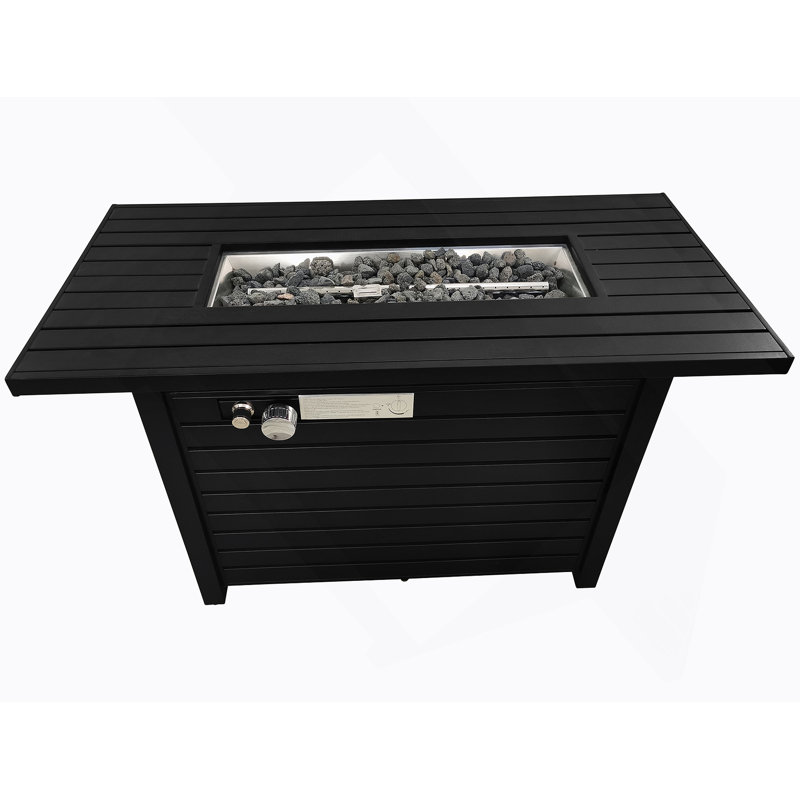 Table de foyer d'extérieur en acier avec couvercle H 25 po x l 42 po, Noir