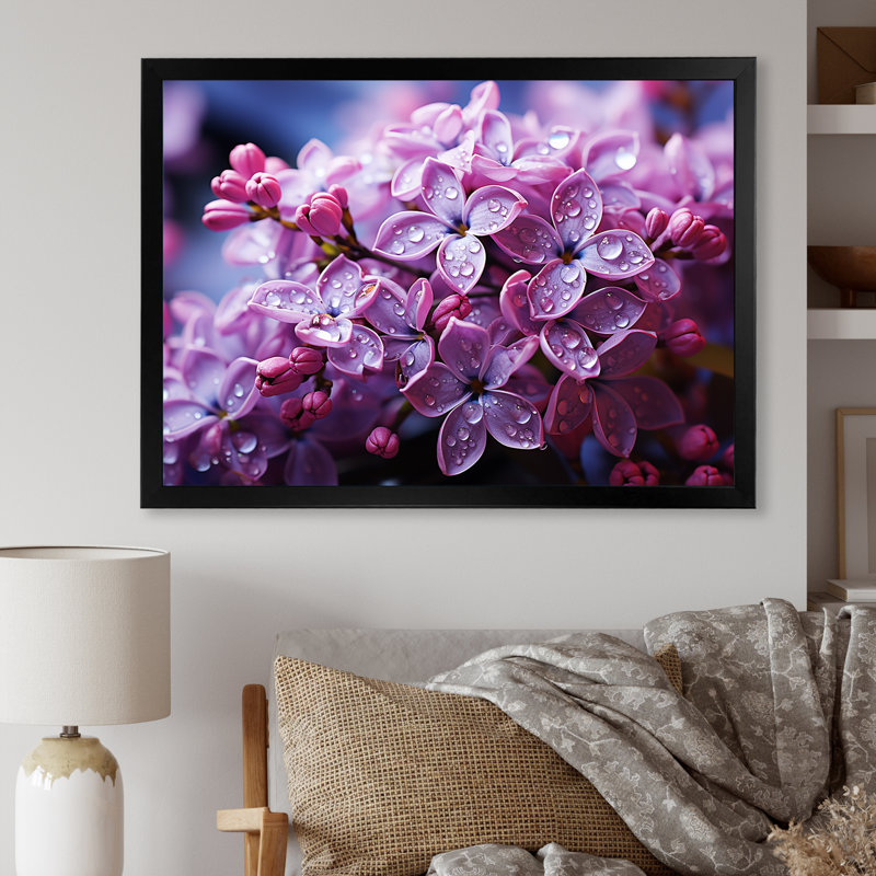 «Pink Lilacs Photo Harmony I» sur toile, Cadre simple noir, H 34 po x l 44 po x P 1,5 po
