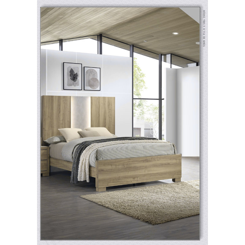 Lit à panneau très grand contemporain 1 pièce avec éclairage intégré en bois flotté