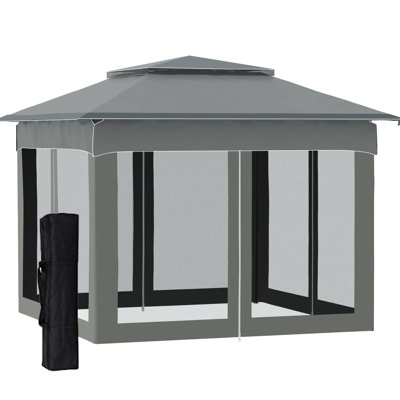 Abri de jardin escamotable 11 pi avec abri de jardin avec filet amovible. Tente instantanée pour la cour, le jardin. Gris foncé Abri de 114 pieds carrés, auvent escamotable avec sac de transport, filet à fermeture éclair pour pavillon de jardin.