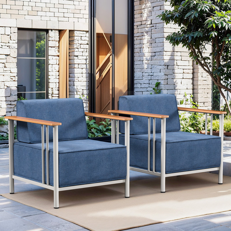Cosme Outdoor Patio Chair With 10" Thickness Cushions, Blue, White