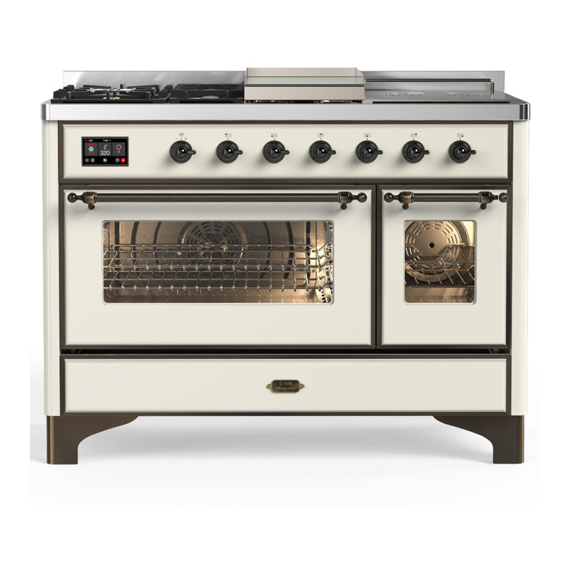 Majestic III Series 48 Inch Dual Fuel Range with 5 Sealed Burners, Griddle, Frenchtop in Glossy Black (Natural Gas, Burnished Trim)