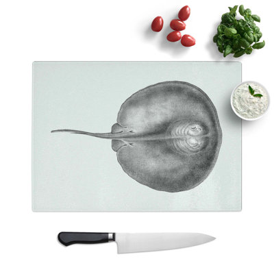 Tempered Glass Stingray Illustration Chopping Board