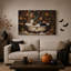 Fantôme et chat noir lisant un livre dans une baignoire, art mural d'Halloween sur toile-1231536318