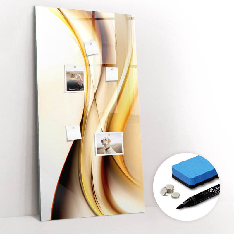 Magnetic Memo Board Whiteboard - 60 x 120 cm - With Marker and Magnets - Gold wave abstraction