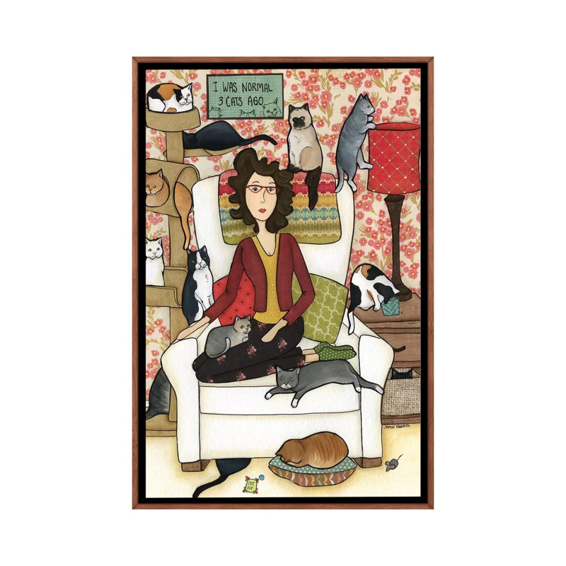 « Three Cats ago » par Jamie Morath-impression, H 26 po x l 18 po x 1,5 po, Pas de tapis, Toile classique avec cadre brun