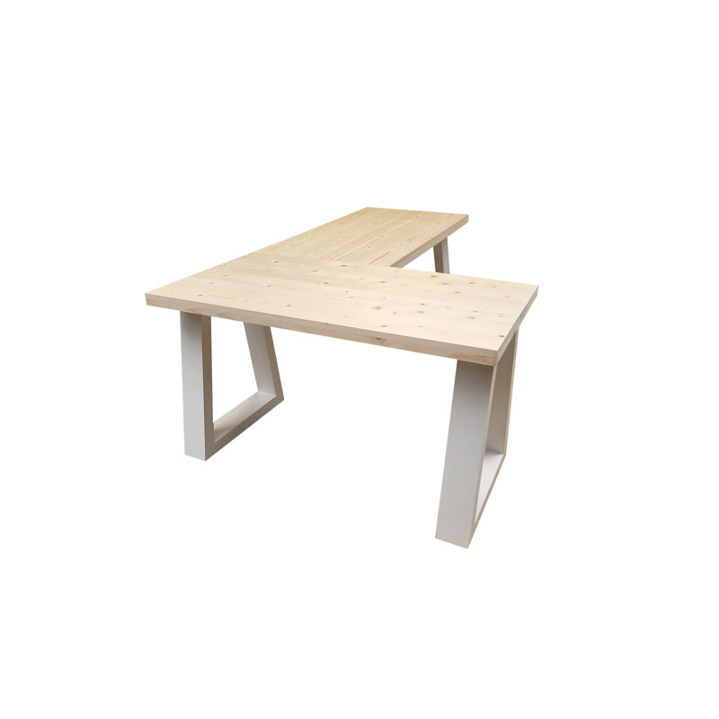 Adonay Solid Wood Writing Desk, 75" H x 140" W x 70" D, White, Natural