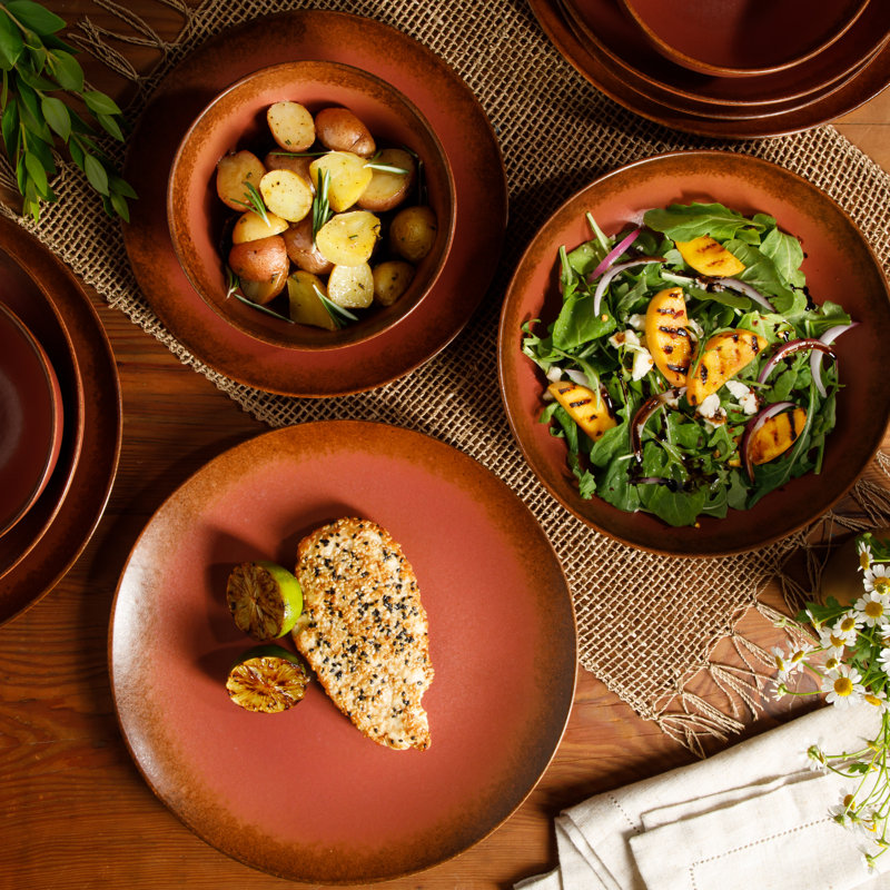 Paprika Red Ceramic Variegated Glaze Bowl Set for 4