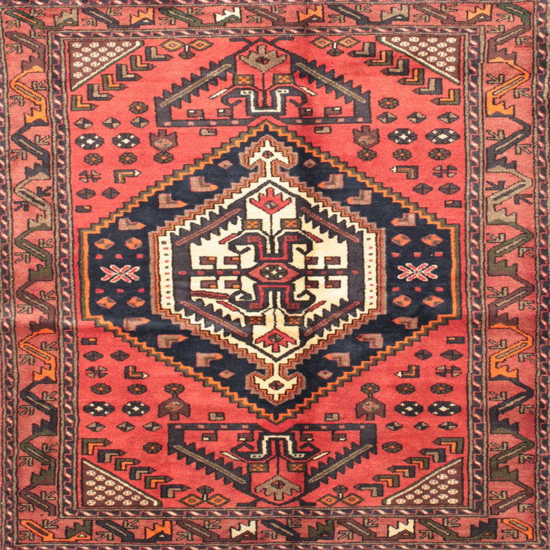 Tapis traditionnel rouge / noir Menchen, Rond 5 pi