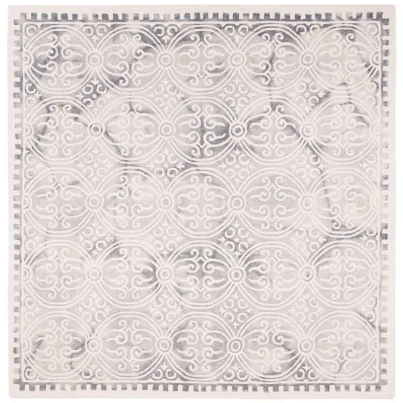 Oakton Hand Tufted Wool/Cotton/Latex Oriental Rug in Sliver/Ivory, Square 7'