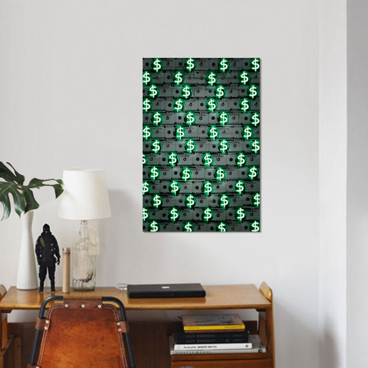 «Argent argent argent», impression sur toile, H 18 po x l 12 po x P 1,5 po, Toile tendue, Pas de tapis