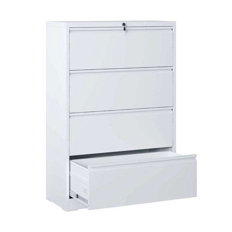 Tommye Metal Accent Chest, 4 Drawer Lateral File Cabinet, Filing Cabinet with Lock, White