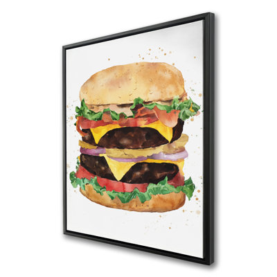 «Watercolor All Dressed Double Cheeseburger», reproduction d'art sur toile encadrée