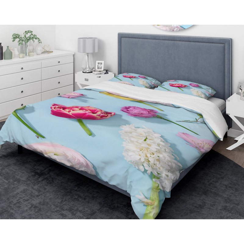Ensemble de housse de couette en fleur de belle fleur designart fraîche, Housse simple + 1 taie décorative