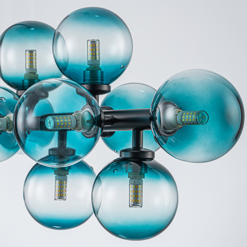 Luminaire suspendu pour îlot de cuisine à 16 lumières avec globes de verre Broghan, Noir mat