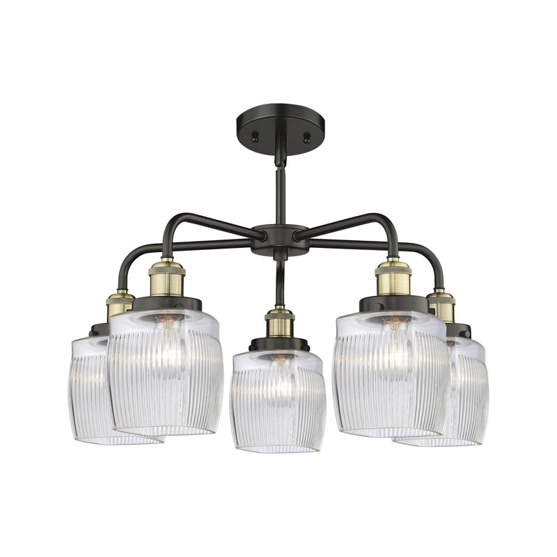 Lustre rectangulaire à 5 lumières en verre Keenan, Laiton antique noir