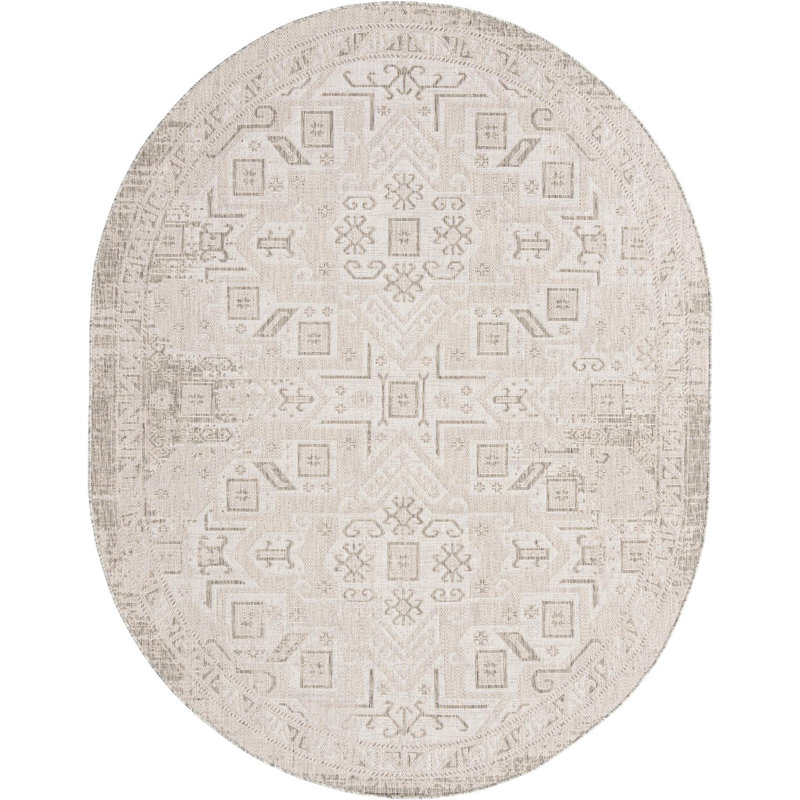 Outdoor Chand Area Rug Beige Color, Oval 7'10" x 10'