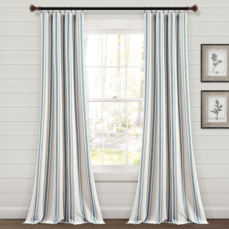 Cotton Blend Semi Sheer Curtain Pair, Blue, 95"L x 42"W