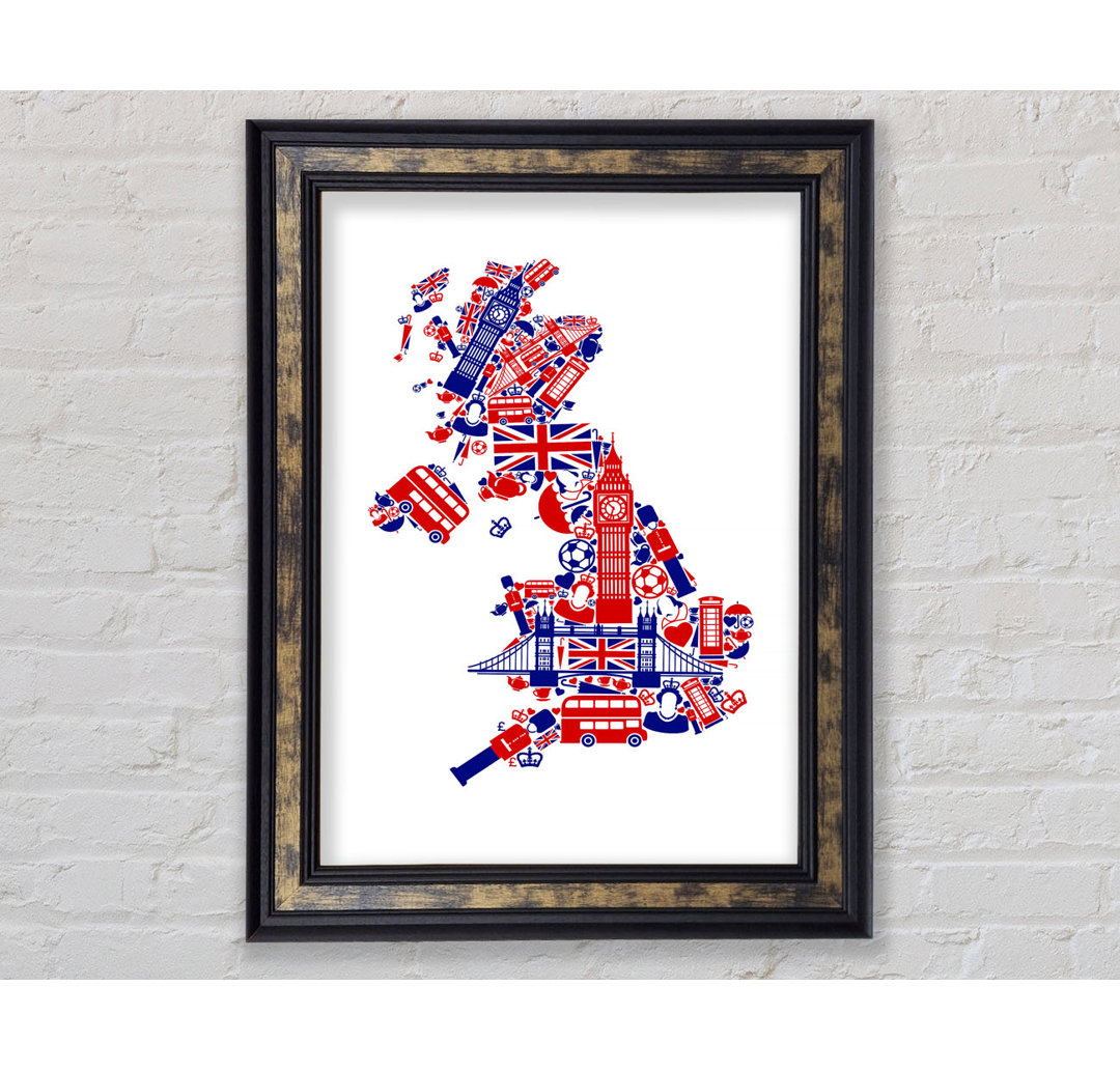 London Icons In The Shape Of The UK - Einzelne Bilderrahmen Kunstdrucke