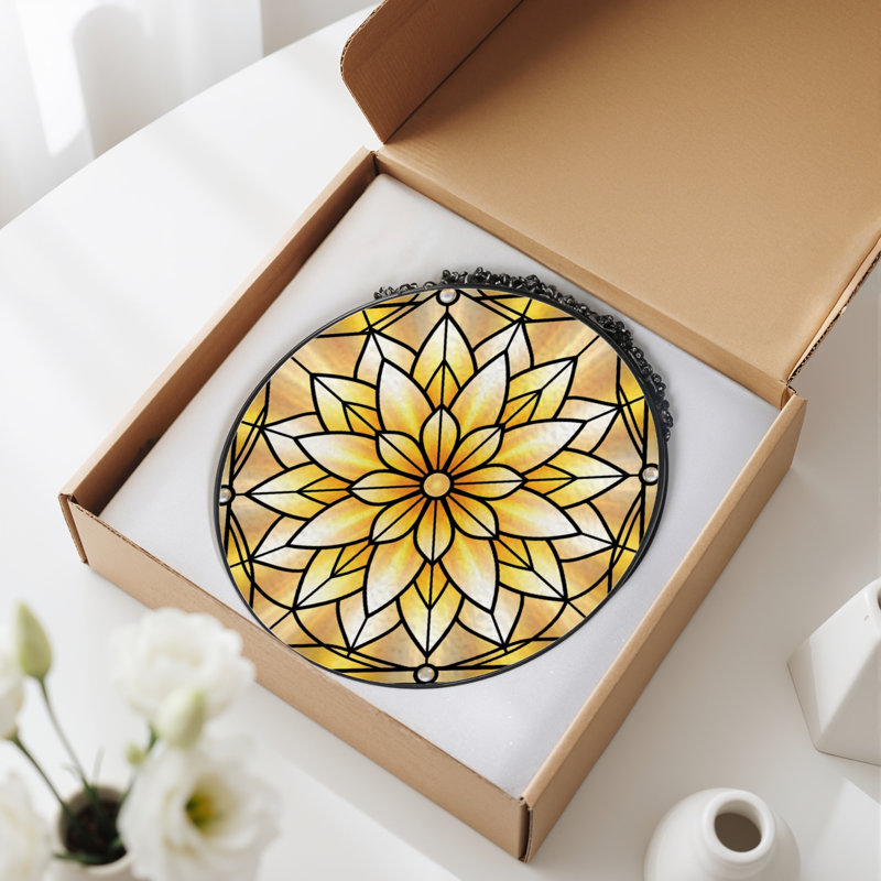 Vitrail de fenêtre en verre coloré 7,8 po H Mandala, H 7,8 po x l 7,8 po