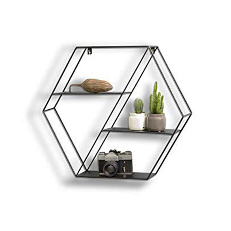 Jadee 3 Piece Hexagon Metal Tiered Shelf, Black