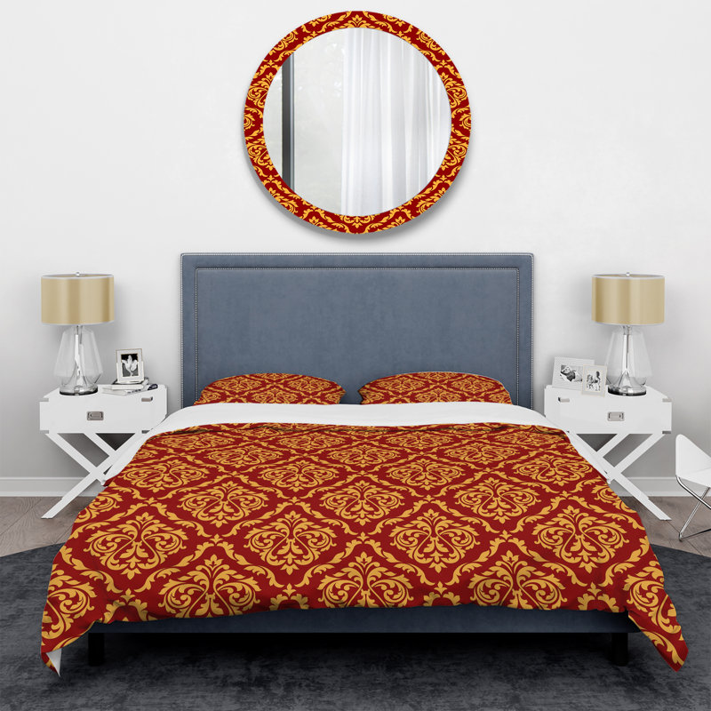Orange damassé - ensemble de housse de couette abstrait - microfibre de polyester, Housse simple et 1 taie décorative