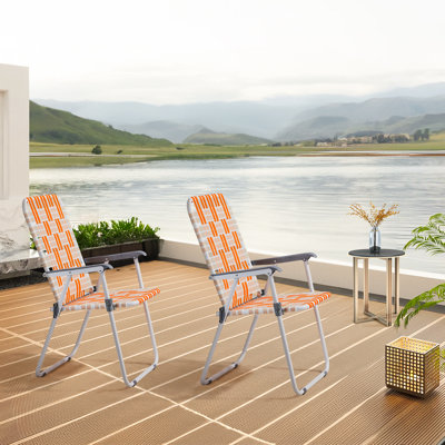 Orange&White Metal Folding Beach Chair(Set Of 2)