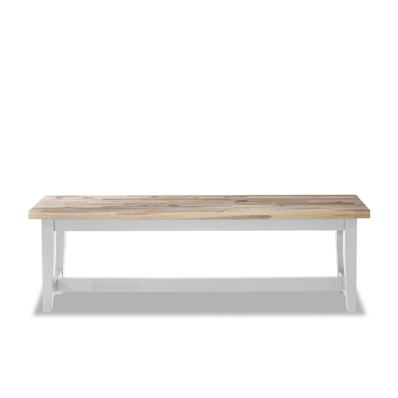 Doria Solid Wood Bench, White, H44.8 x W140 x D32cm